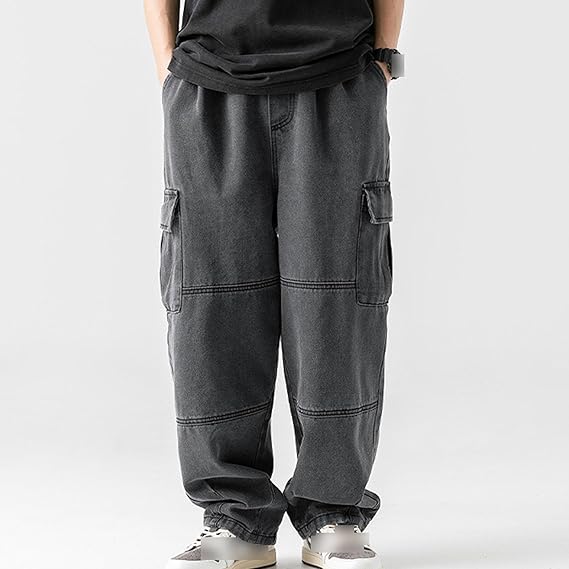 Veranixum – ZDJSWJ Men’s Elastic Waist Drawstring Jeans | Classic Loose-Fit Denim with Multiple Pockets
