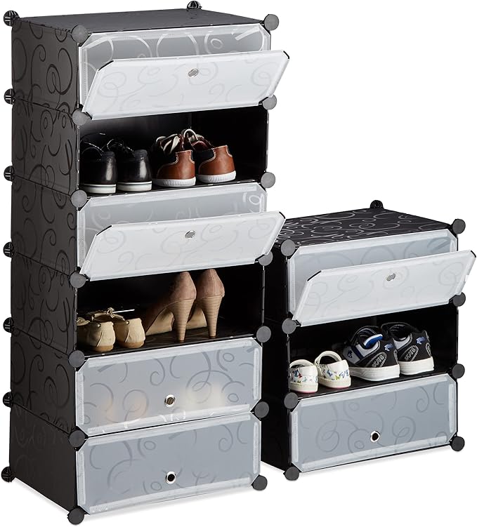 Veranixum – Relaxdays Modular Shoe Cabinet with 10 Compartments | DIY Plastic Storage, Space-Saving, Black (176×49×37 cm)
