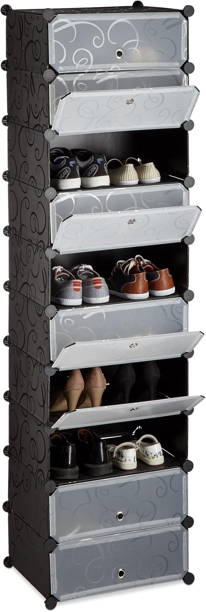 Veranixum – Relaxdays Modular Shoe Cabinet with 10 Compartments | DIY Plastic Storage, Space-Saving, Black (176×49×37 cm)
