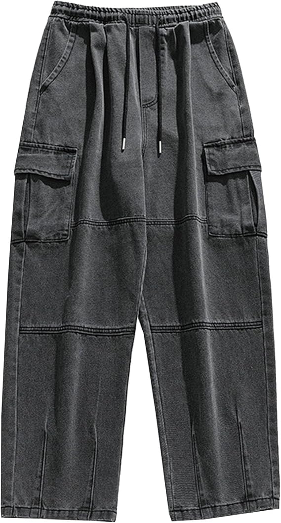 Veranixum – ZDJSWJ Men’s Elastic Waist Drawstring Jeans | Classic Loose-Fit Denim with Multiple Pockets