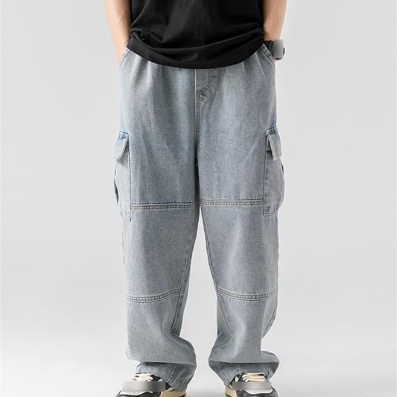 Veranixum – ZDJSWJ Men’s Elastic Waist Drawstring Jeans | Classic Loose-Fit Denim with Multiple Pockets