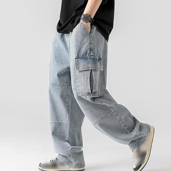 Veranixum – ZDJSWJ Men’s Elastic Waist Drawstring Jeans | Classic Loose-Fit Denim with Multiple Pockets